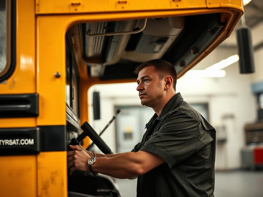Mechanic working on a school bus